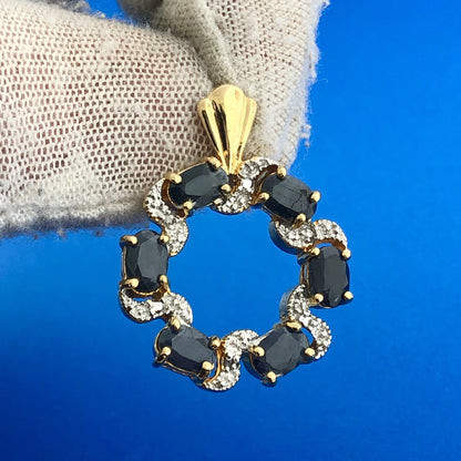 Estate 925 Sterling Silver Vermeil Two Tone Sapphire September Infinity Pendant