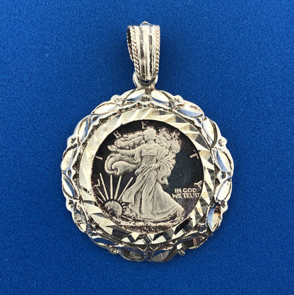 USA .999 Fine Silver Millennium Eagle w/ Sterling Silver 925 Coin Holder Pendant