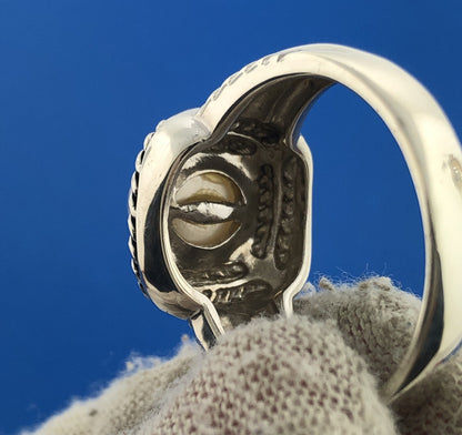 Stunning Sterling Silver 925 White Pearl Square Rope Statement Ring Size 11