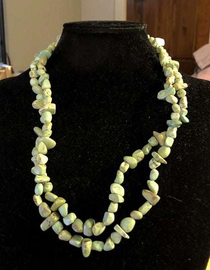 Vintage Silver Tone Green Turquoise Beaded Double Strand Statement Necklace