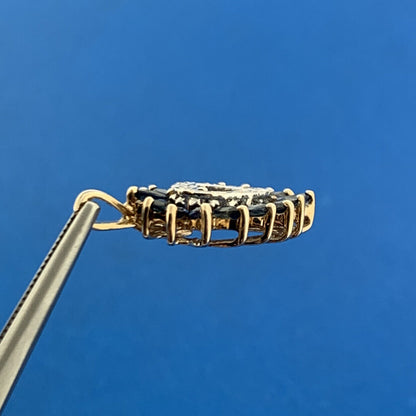 Designer 10k Yellow Gold Marquise Blue Sapphire Diamond Accent Heart Pendant