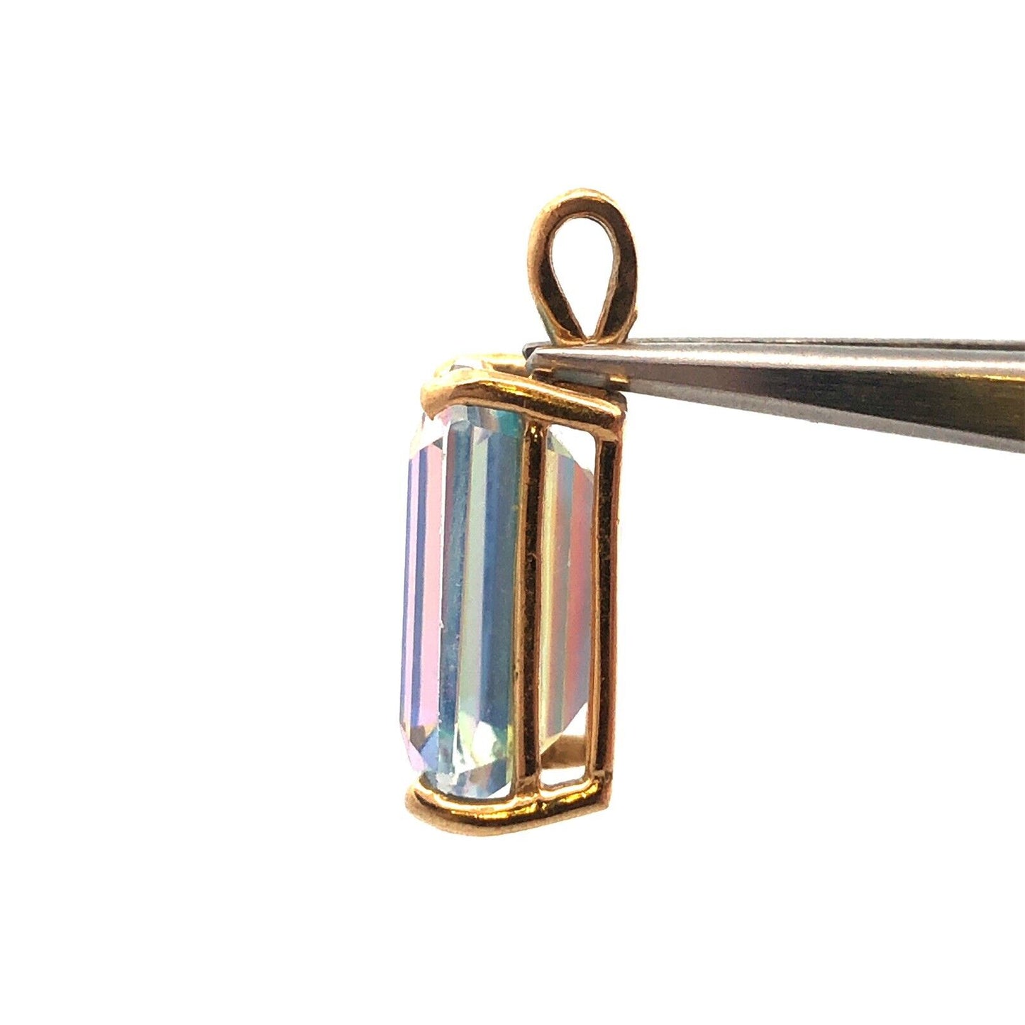 Gorgeous 10k Yellow Gold Emerald Cut Mystic Topaz Precious Statement Pendant