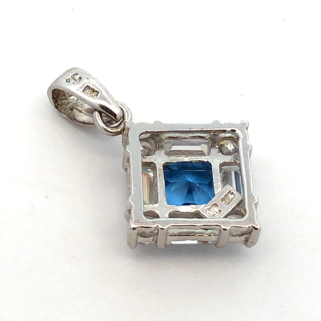 Designer 925 Sterling Silver Square London Blue Topaz Cubic Zirconia Pendant