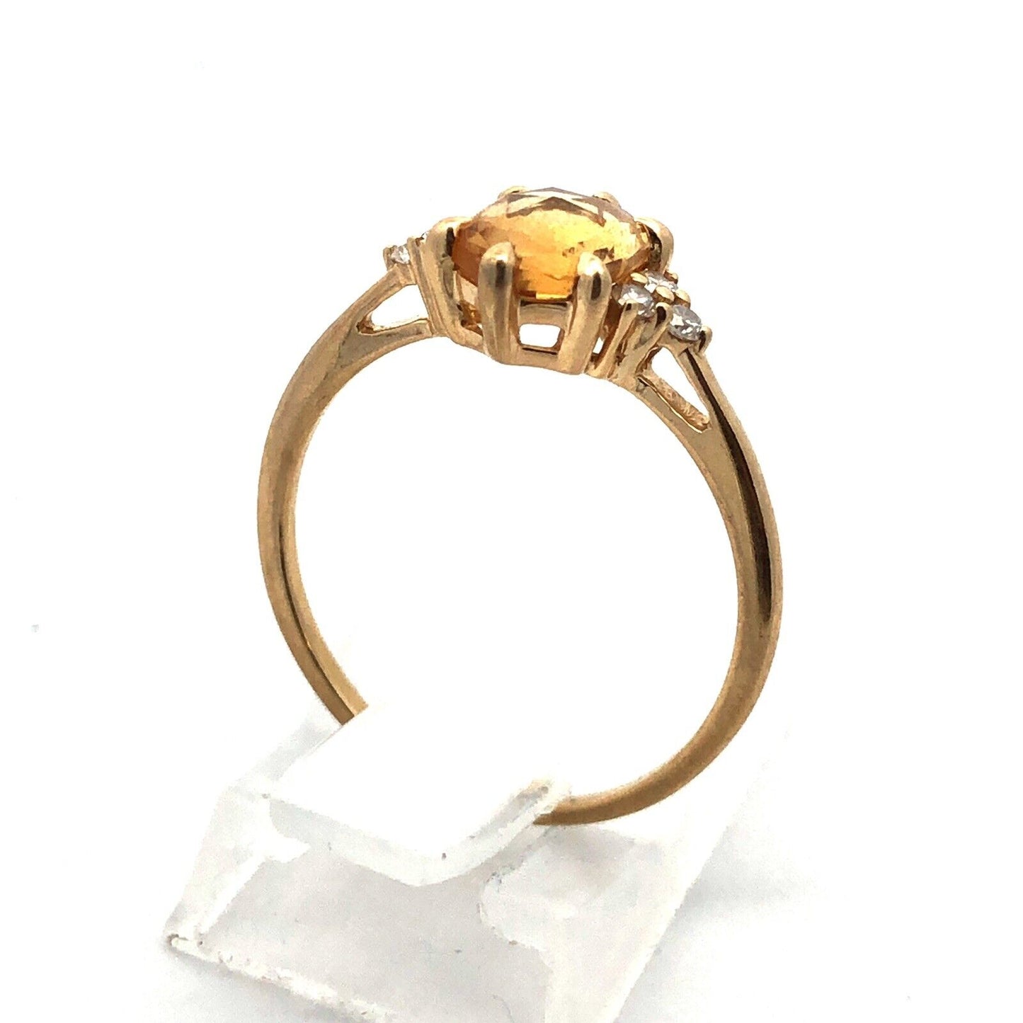 Designer 14K Yellow Gold Citrine Diamond Accented Cocktail Size 7.5 Ring