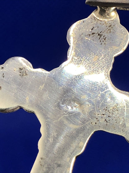 Vintage 925 Sterling Silver Religious Detailed Scroll Large Cross Pendant