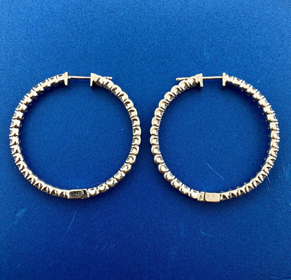 14K White Gold 2ctw Natural Round Diamond Inside Outside Hoop Earrings