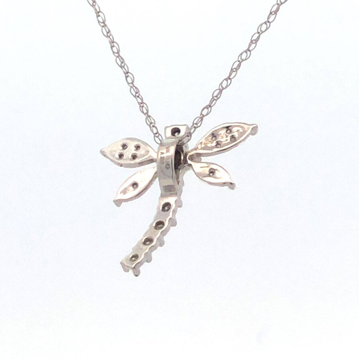 Designer 10K White Gold Diamond Dragonfly Spiritual Pendant Necklace