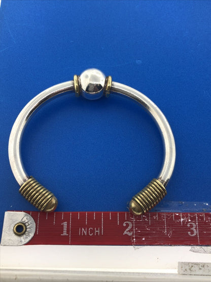 Vintage Taxco Mexico TD-70 925 Sterling Silver Brass Highlights Cuff Bracelet