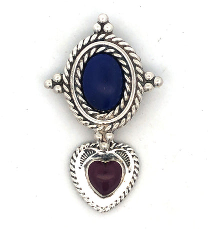 Native American 925 Sterling Silver Lapis Purple Jasper Pendant Brooch