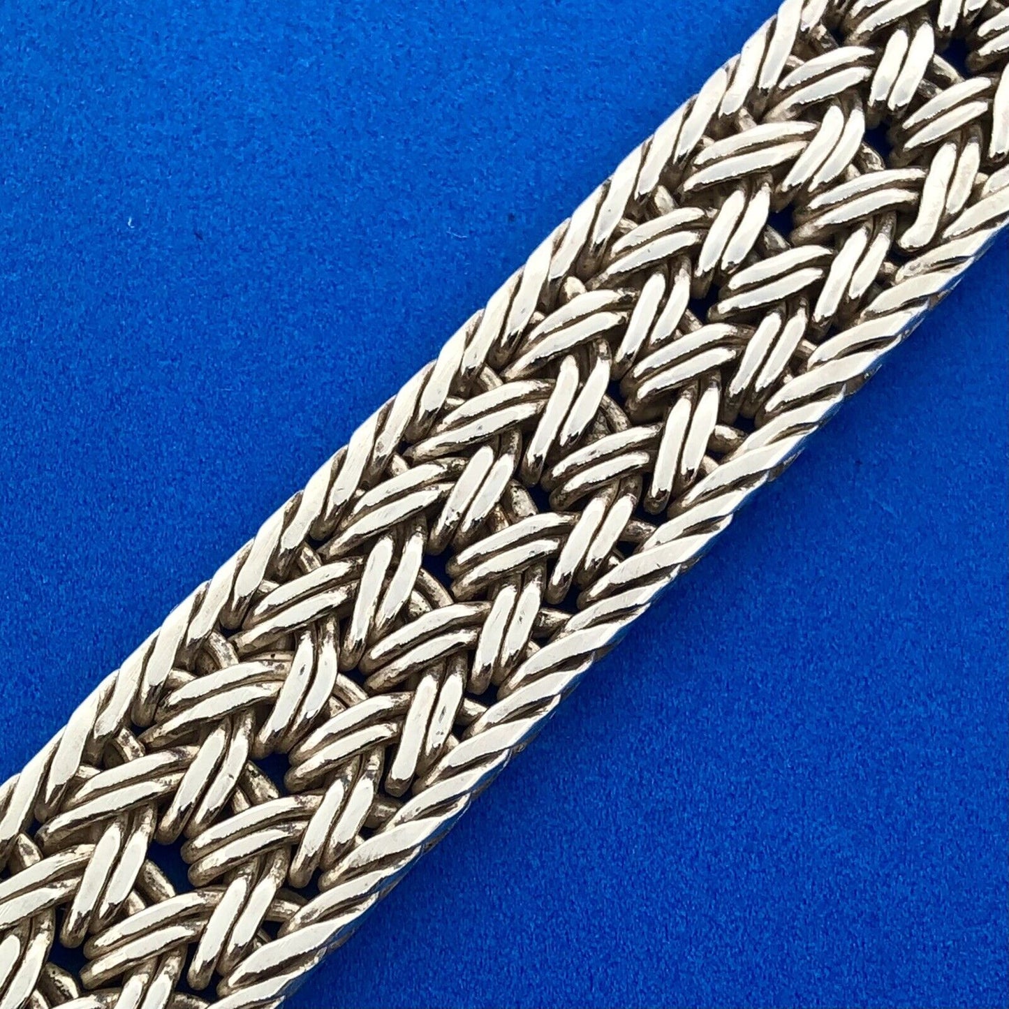 925 Sterling Silver Basket Weave Heavy Statement Buckle Bracelet