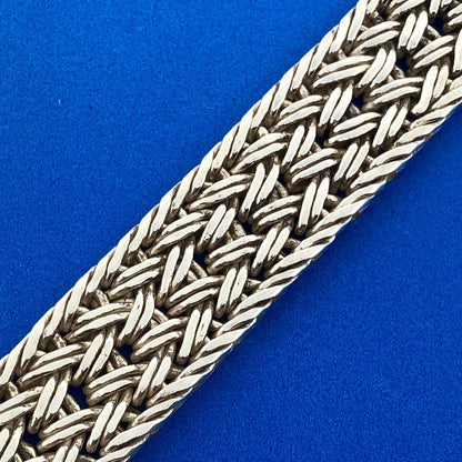 925 Sterling Silver Basket Weave Heavy Statement Buckle Bracelet