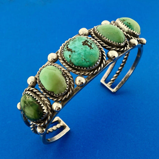 Estate Native American Sterling Silver Turquoise Chunky Cabochon Cuff Bracelet