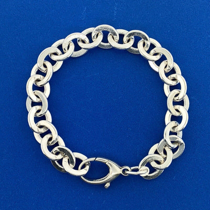 Designer 925 Sterling Silver Flat Circle Link Statement Fashion Charm Bracelet