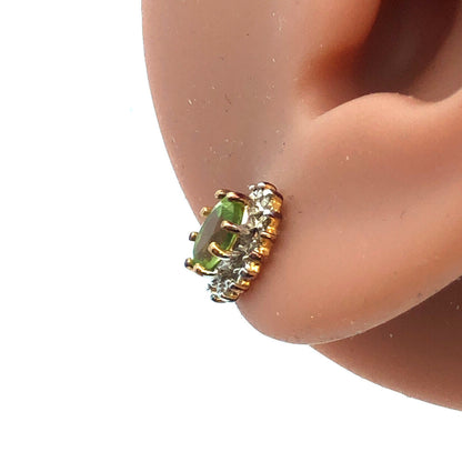 Designer 925 Sterling Silver Vermeil Two Tone Green Peridot Oval Stud Earrings