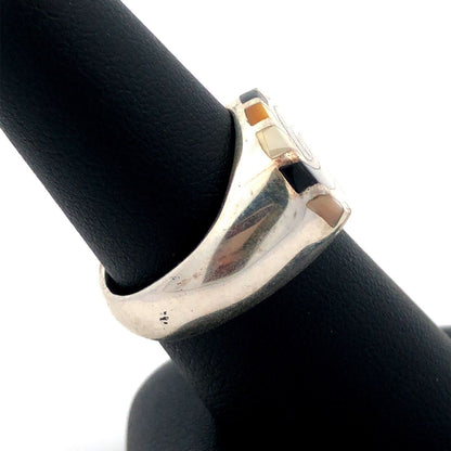 Estate 925 Sterling Silver Black Onyx Mother of Pearl Inlay Oval Signet Ring