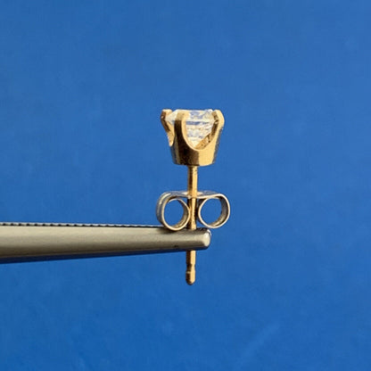 Designer 14K Yellow Gold Round White Tourmaline Stud Earrings