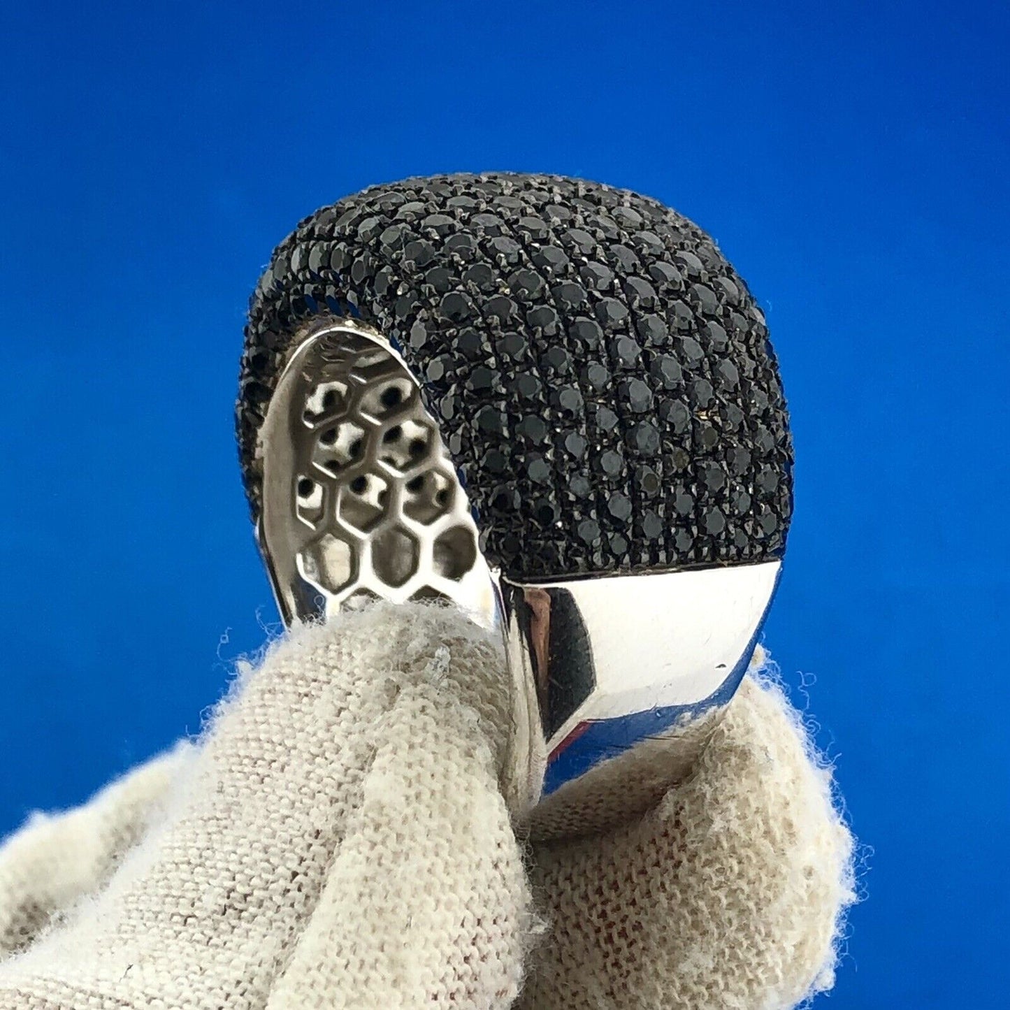 Magnificiant Designer 925 Sterling Silver Pave Black Diamond Statement Dome Ring
