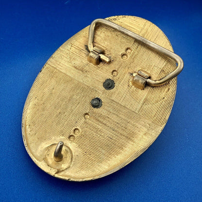 Vintage Brass Bronze Two Tone Scroll 3 Dimensional Indian Head Oval Belt Buckle
