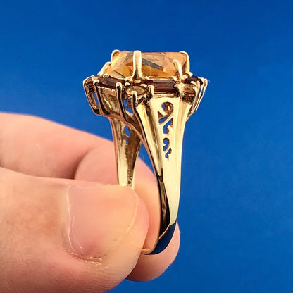 Vintage THL 10K Yellow Gold Citrine Solitaire Halo November Anniversary Ring