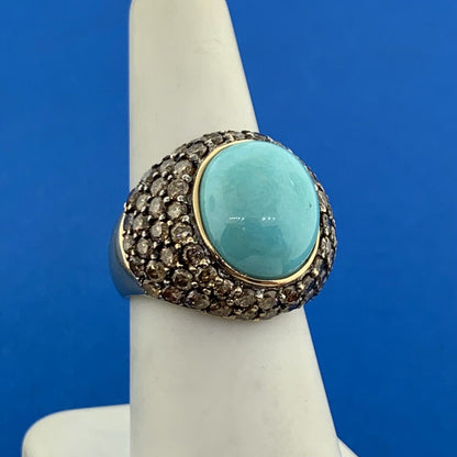 LeVian 14 Yellow Gold Turquoise Chocolate Diamond Statement Dome Ring