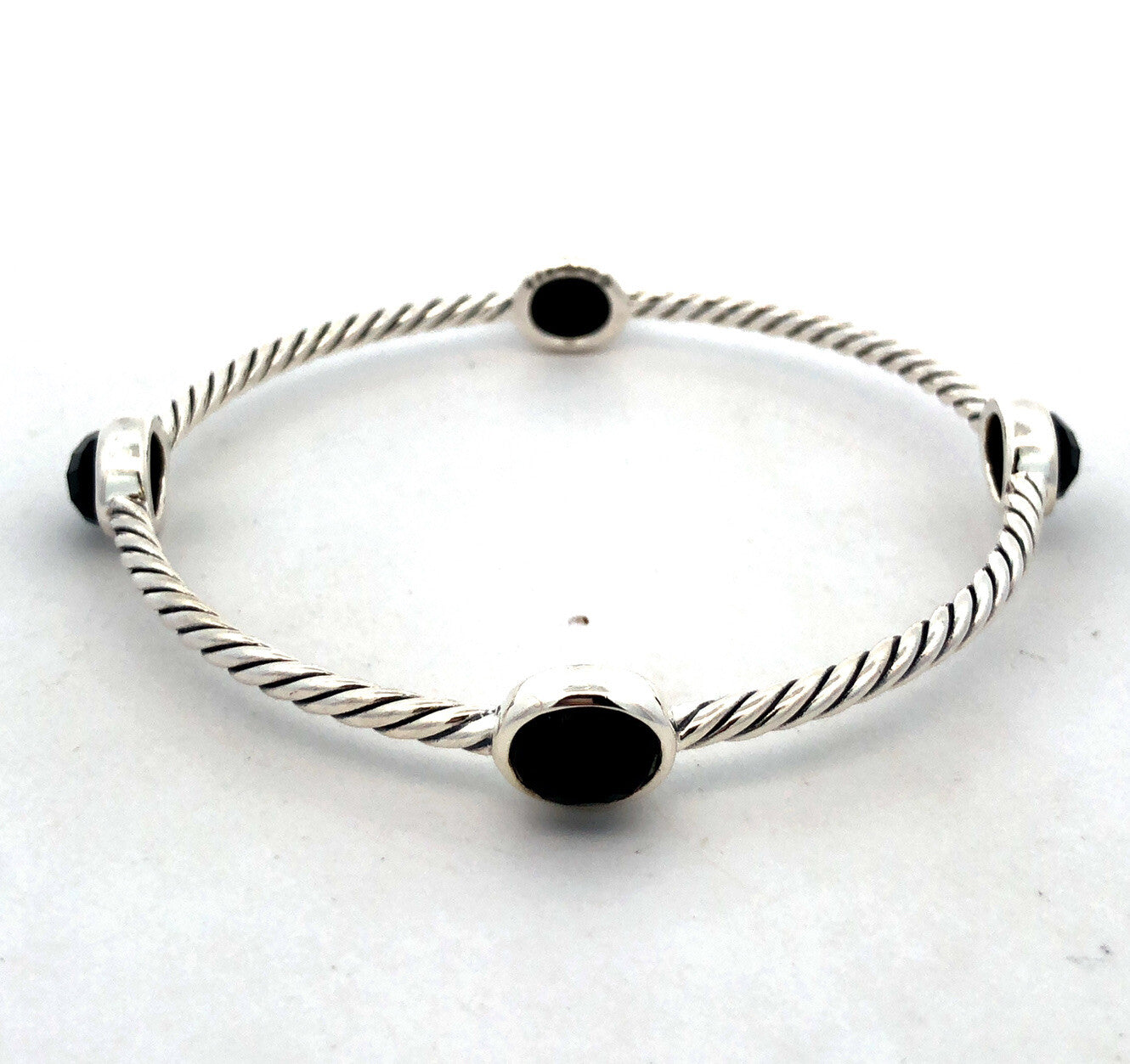 925 Sterling Silver Retired David Yurman Classic Cable Onyx Station Bracelet