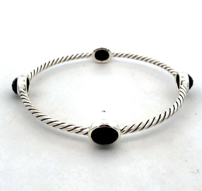 925 Sterling Silver Retired David Yurman Classic Cable Onyx Station Bracelet