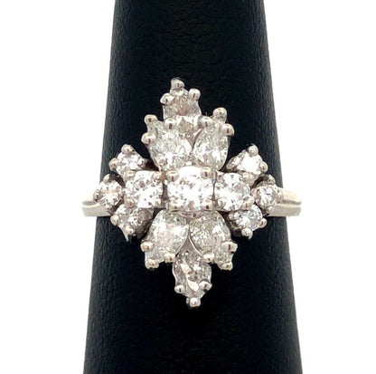 Designer 14K White Gold Round Pear Diamond Oval Cluster Engagement Ring
