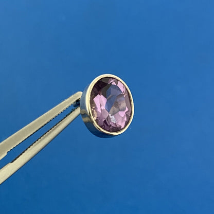 Designer SJ 925 Sterling Silver Oval Amethyst February Anniversary Stud Earrings