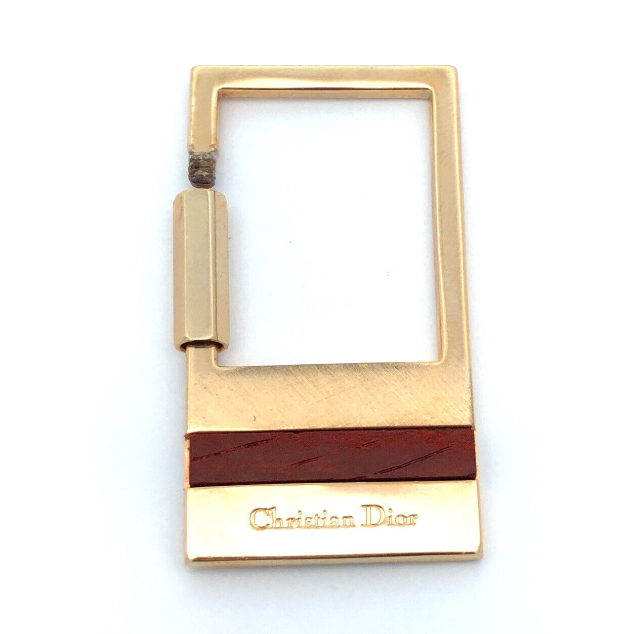 Christian Dior Gold Tone Genuine Rose Wood Rectangle Original Box Key Ring