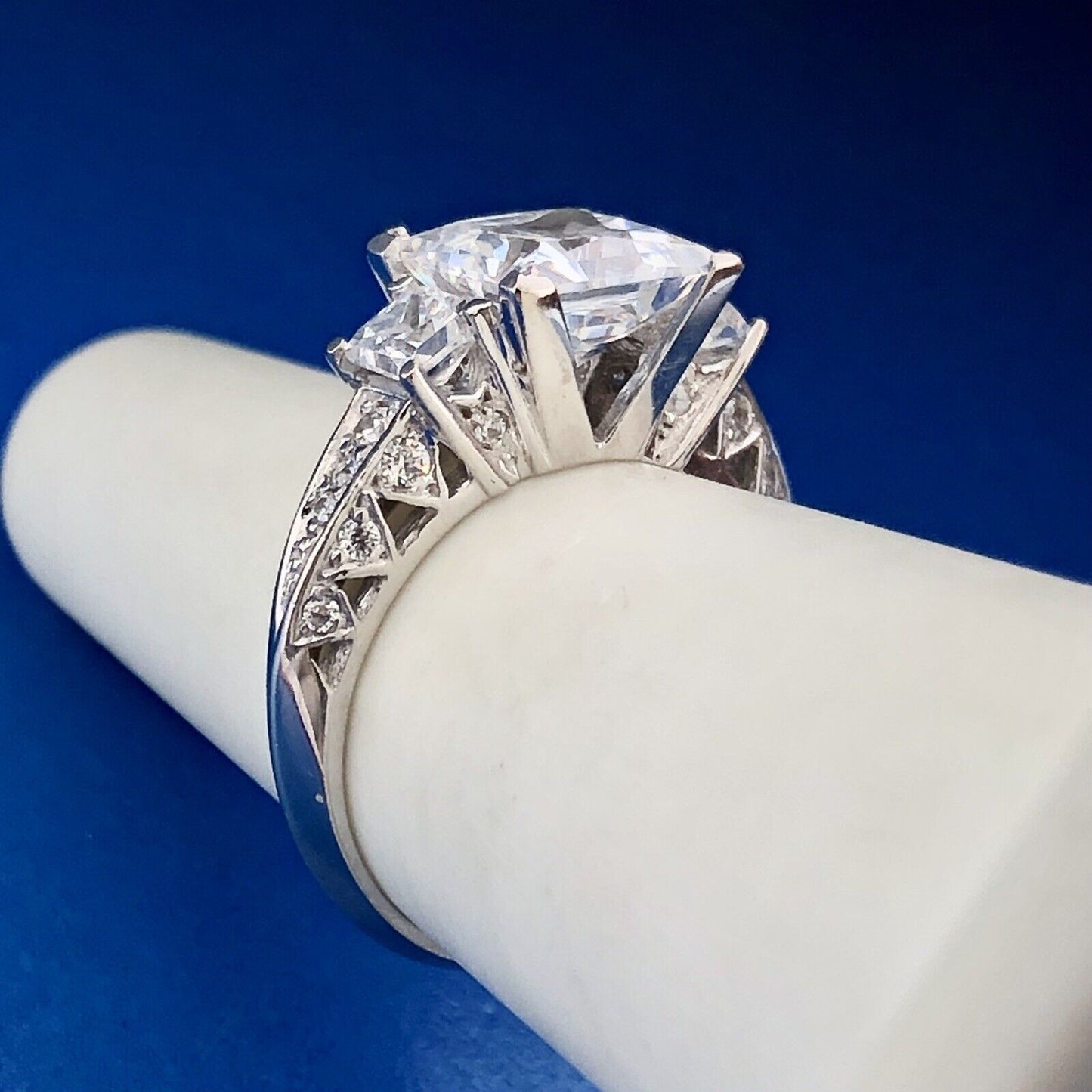 Sparkling 14K White Gold Princess Cut Cubic Zirconia Statement Engagement Ring