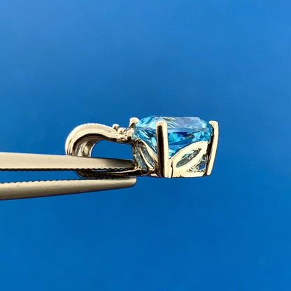 Designer 10K White Gold Blue Topaz Diamond Accented December Occasion Pendant