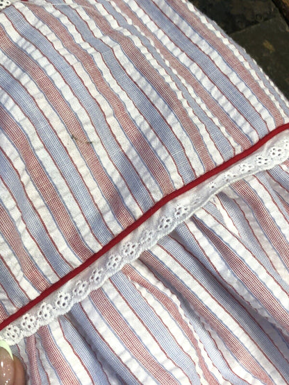 The Oaks Apparel Company Red White Blue Seersucker Girls Size 7 Lined Sundress