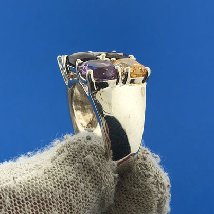 Designer China Sterling Silver Multi Stone Cigar Band Statement Cocktail Ring
