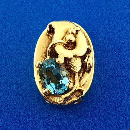 14k Yellow Gold Blue Topaz Slide Charm Pendant