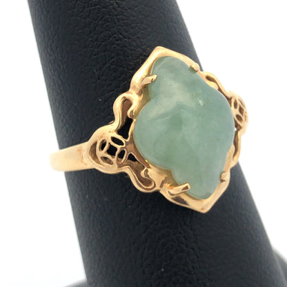 Vintage Designer 14K Yellow Gold Jade Cabochon Statement Cocktail Ring