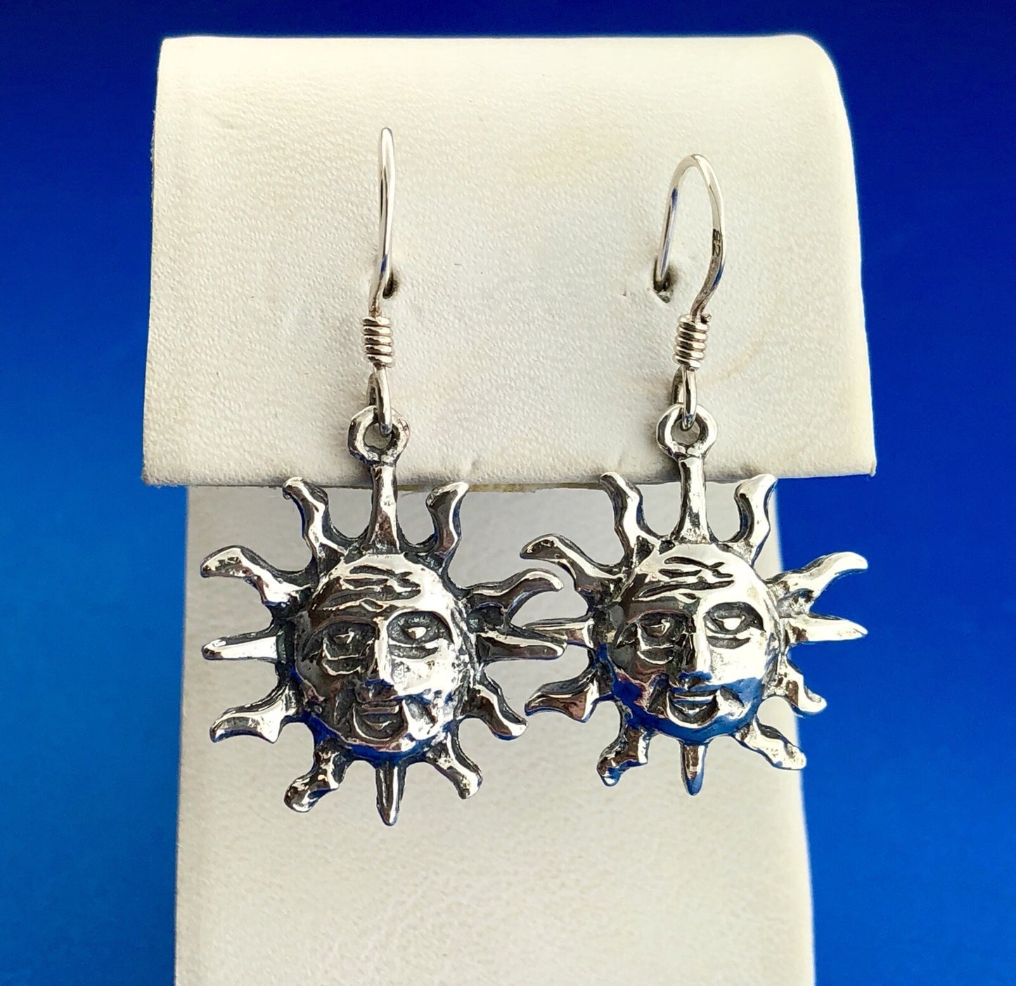 Vintage 925 Sterling Silver Sun Sunburst Astrological Drop Dangle Earrings