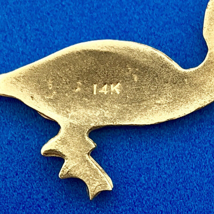 Vintage 14K Yellow Gold Textured Bird Pelican Louisiana State Bird Pendant