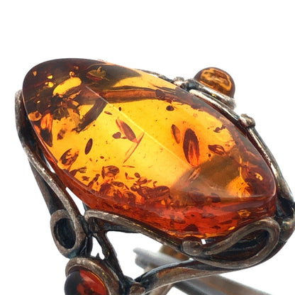 Vintage Designer PL 925 Sterling Silver Oval Amber Statement Ring