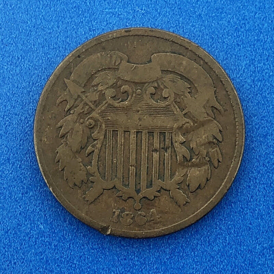 1864 P Bronze Two-Cent Piece Union Shield Large Motto Philadelphia Mint Coin