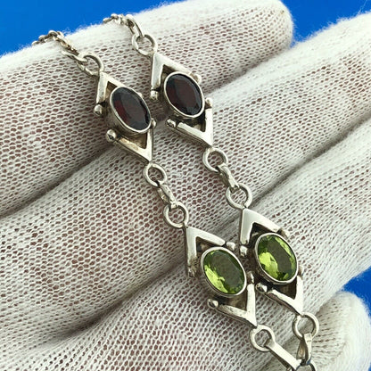 Stunning Sterling Silver 925 Peridot Garnet Amethyst 17" Toggle Necklace
