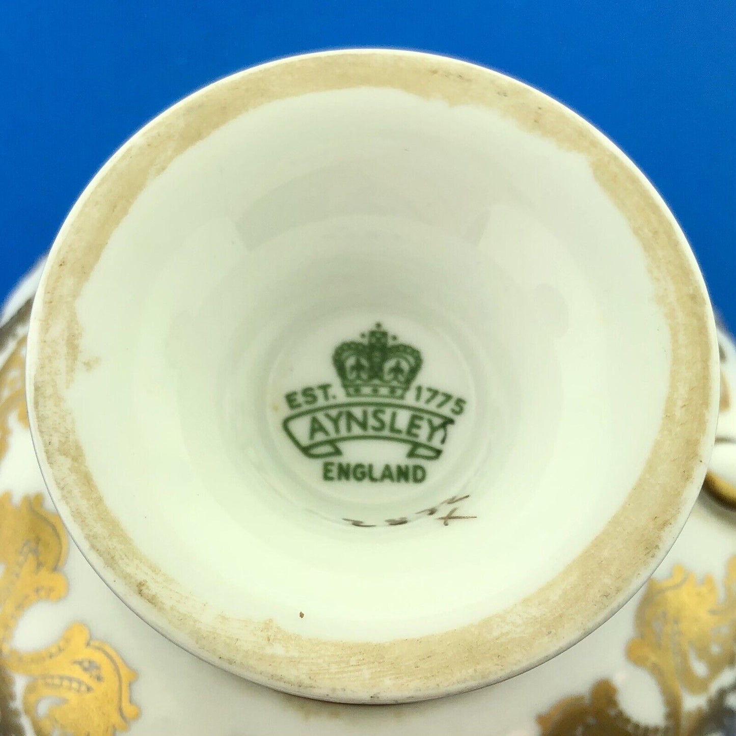 Aynsley English Bone China Cobalt Blue Gold Fruit Vine Tea Cup/Saucer