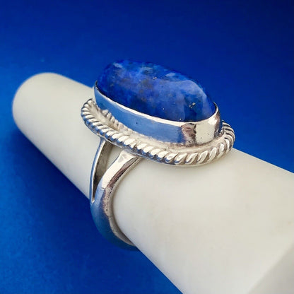 Vintage Estate Sterling Silver 925 Oval Shaped Lapis Lazuli Finger Ring Size 6
