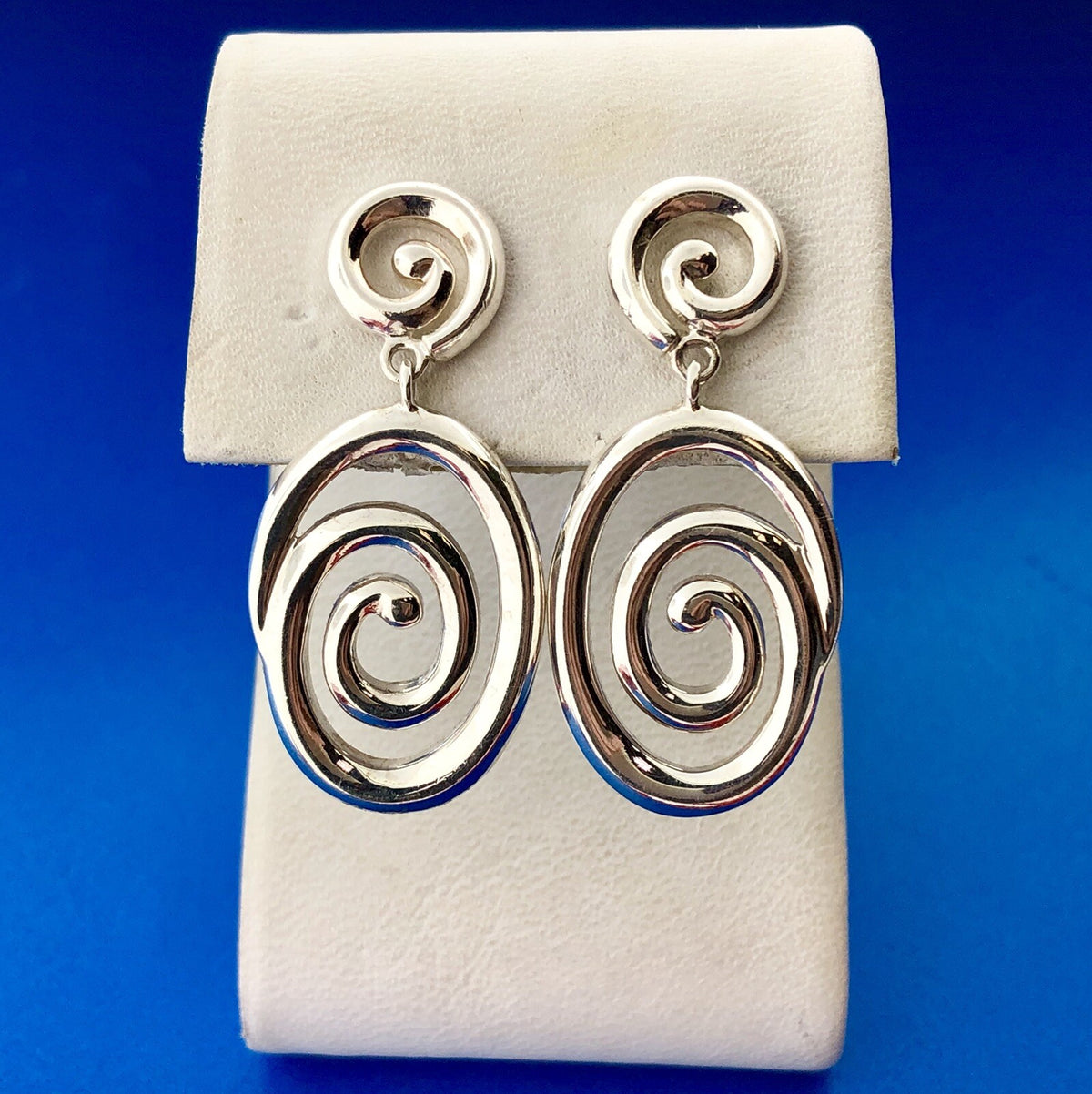 Designer 925 Sterling Silver Modernist Swirl Dangle Statement Earrings