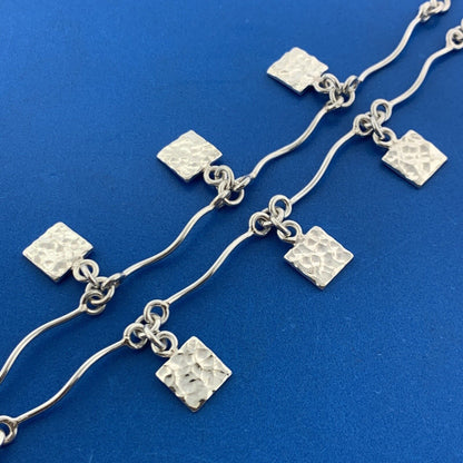 Stunning Mexican Sterling Silver 925 Hammered Square Dangle Charm 17" Necklace
