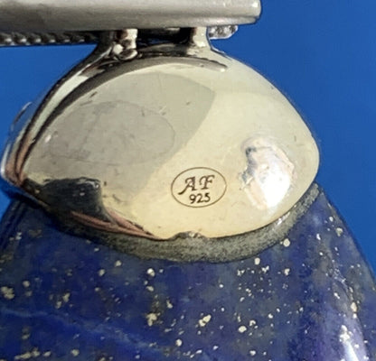 AF Sterling Silver Lapis-Lazuli Blue Cubic Zirconia Balinese Style Drop Pendant