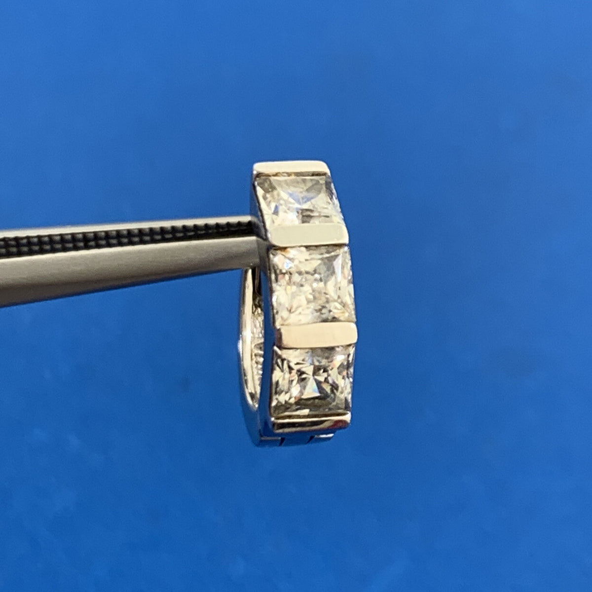 Designer Princess Cut Cubic Zirconia 925 Sterling Silver Huggie Hoop Earrings