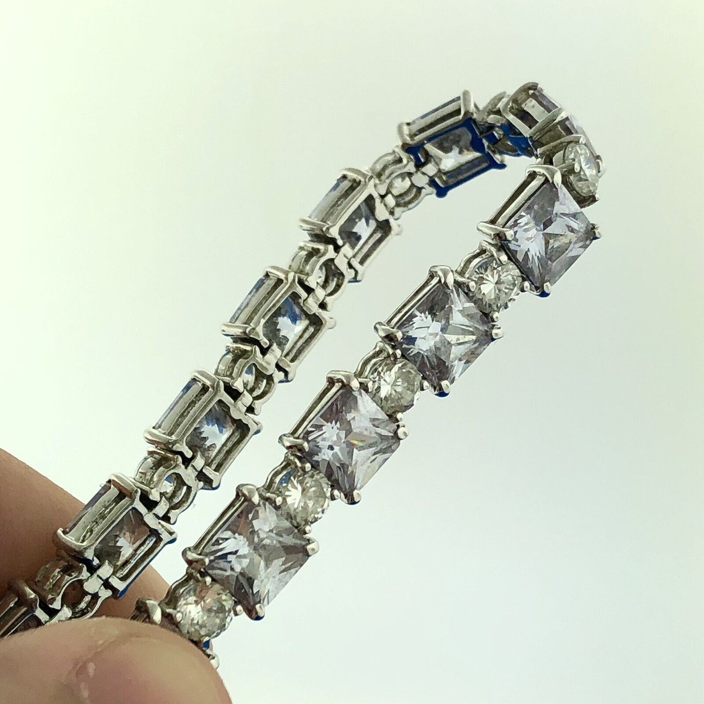 Sparkling FAS 925 Sterling Silver Amethyst Princess Rnd White CZ Tennis Bracelet