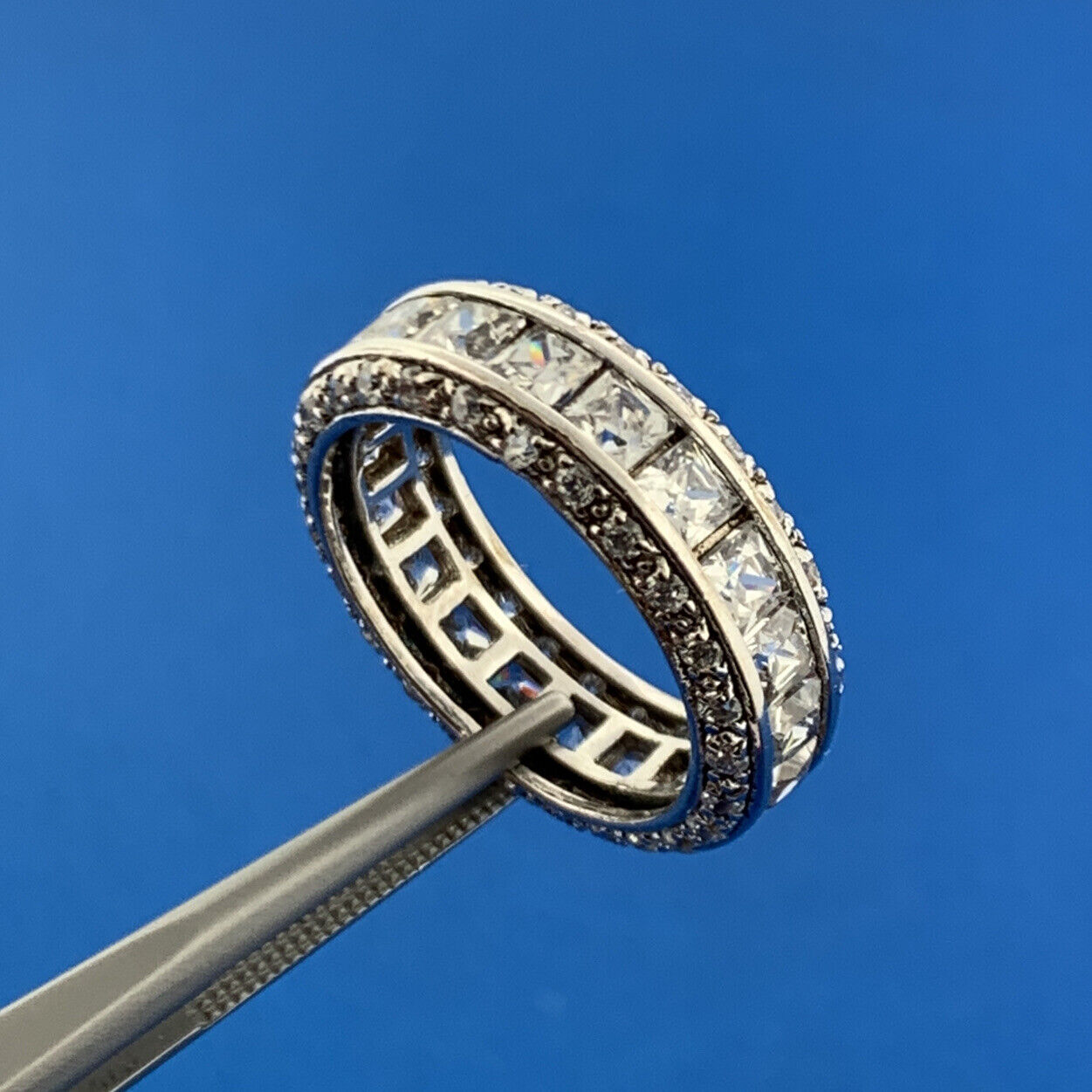 Designer 925 Sterling Silver Cubic Zirconia CZ Cigar Band Eternity Ring