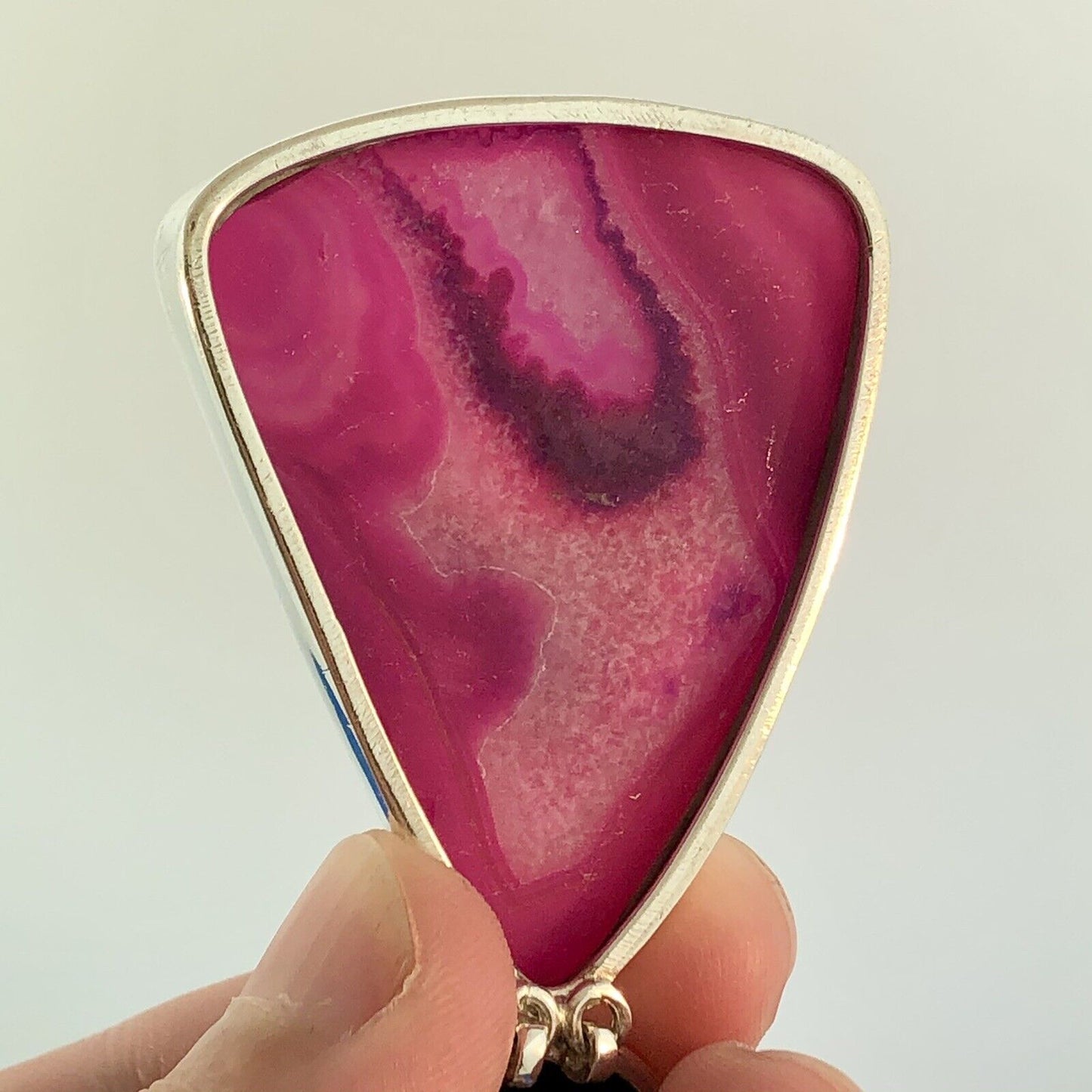 Sterling Silver 925 Pink Fushia Deep Purple Druzy Quartz Geode Statement Pendant