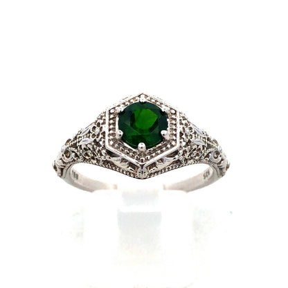 Designer BBJ 925 Sterling Silver Round Green Tourmaline Filigree Solitaire Ring